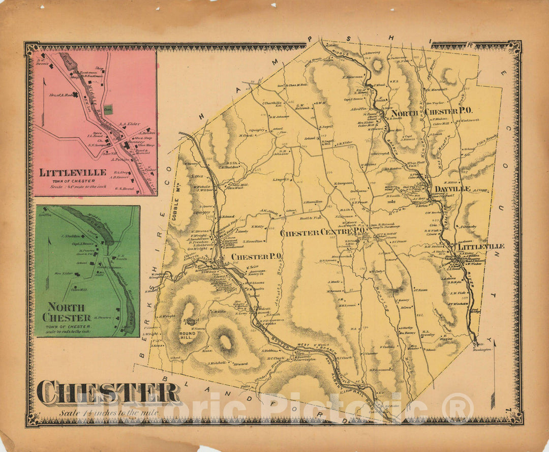 Historic Map : Atlas of Hampden County Massachusetts, Chester 1870 , v2, Vintage Wall Art
