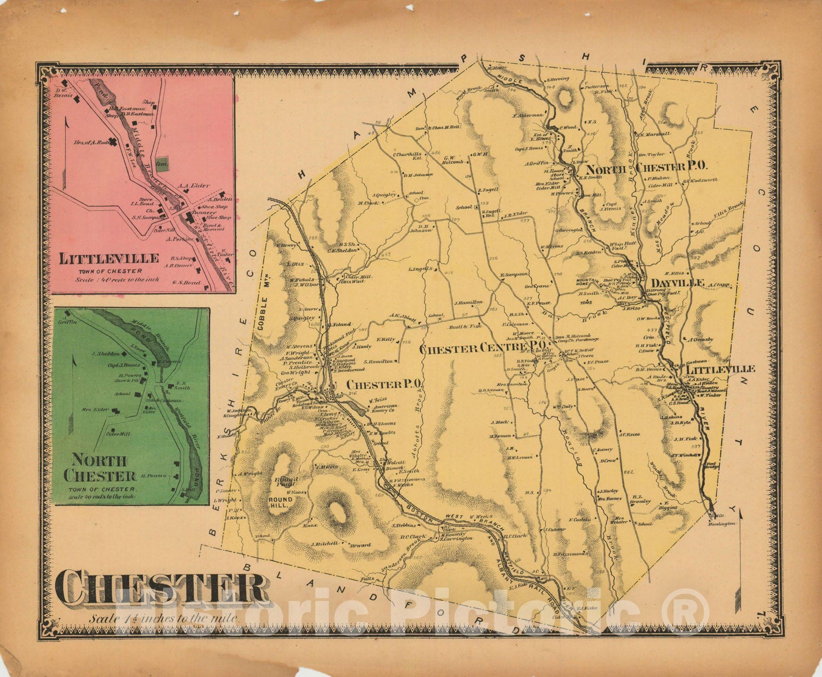 Historic Map : Atlas of Hampden County Massachusetts, Chester 1870 , v2, Vintage Wall Art
