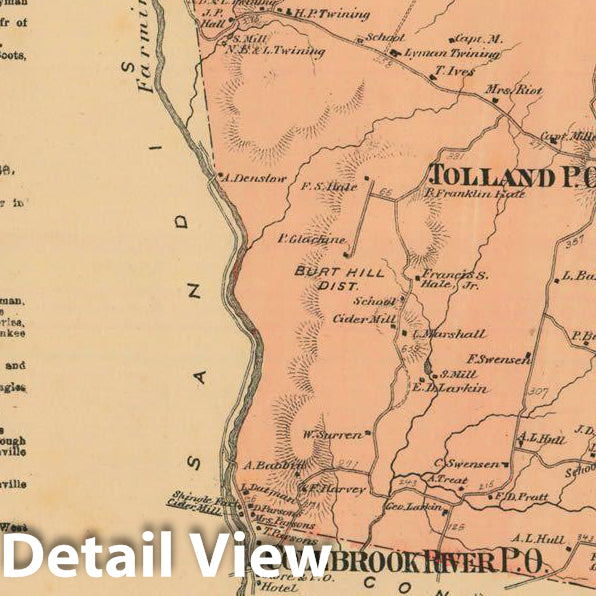 Historic Map : Atlas of Hampden County Massachusetts, Tolland 1870 , Vintage Wall Art