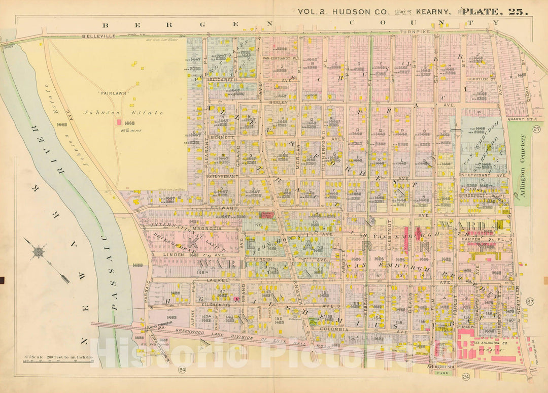 Historic Map : Atlas of Hudson County New Jersey, Kearny 1909 Plate 025 , Vintage Wall Art