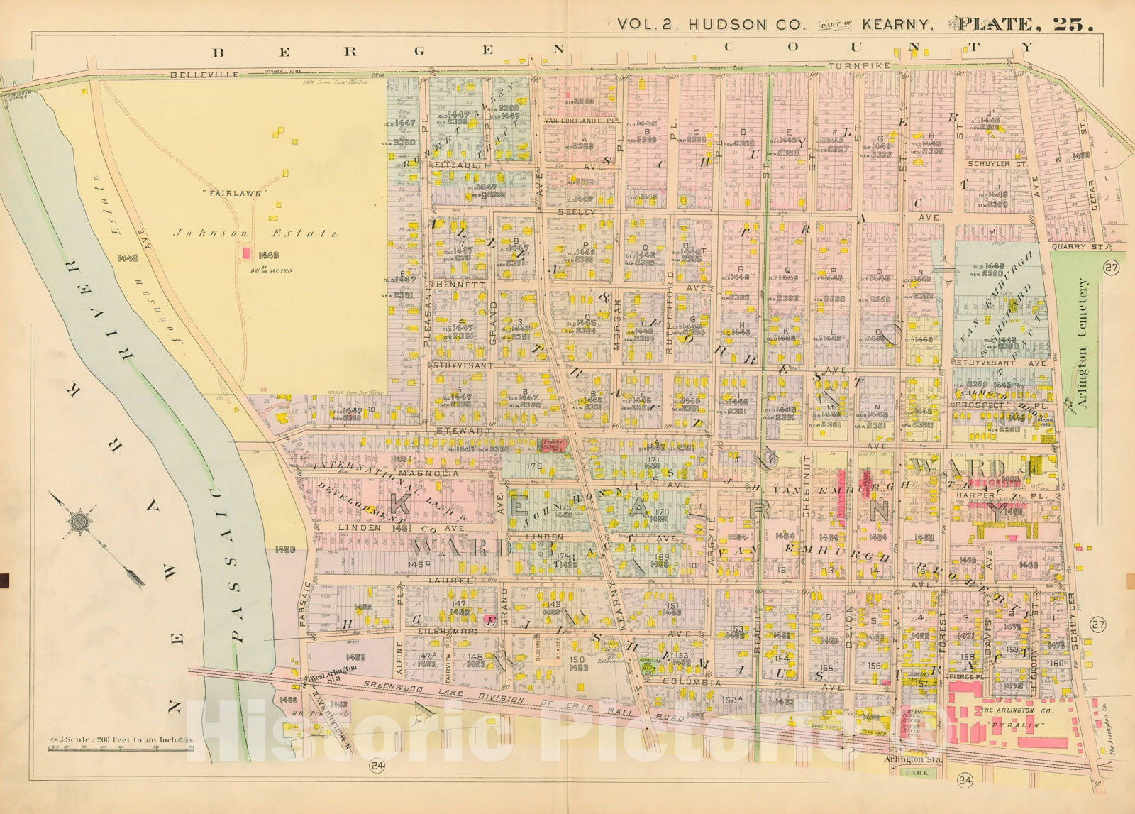 Historic Map : Atlas of Hudson County New Jersey, Kearny 1909 Plate 025 , Vintage Wall Art