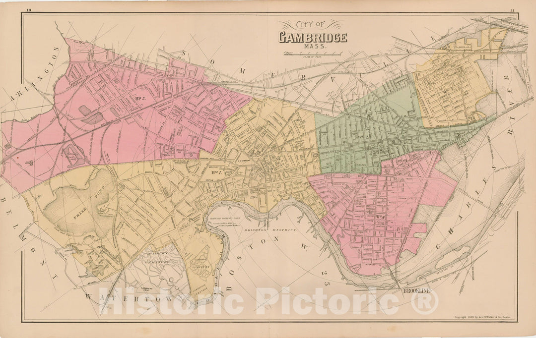 Historic Map : Atlas of Middlesex County, Massachusetts, Cambridge 1889 , Vintage Wall Art