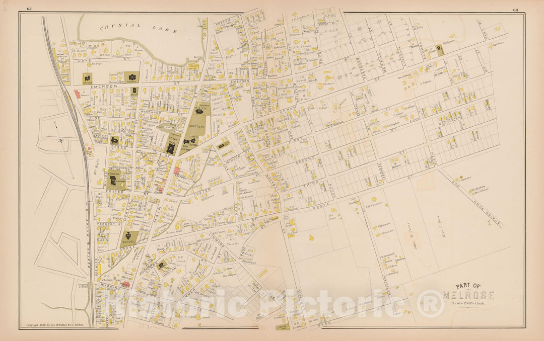 Historic Map : Atlas of Middlesex County, Massachusetts, Melrose 1889 , Vintage Wall Art