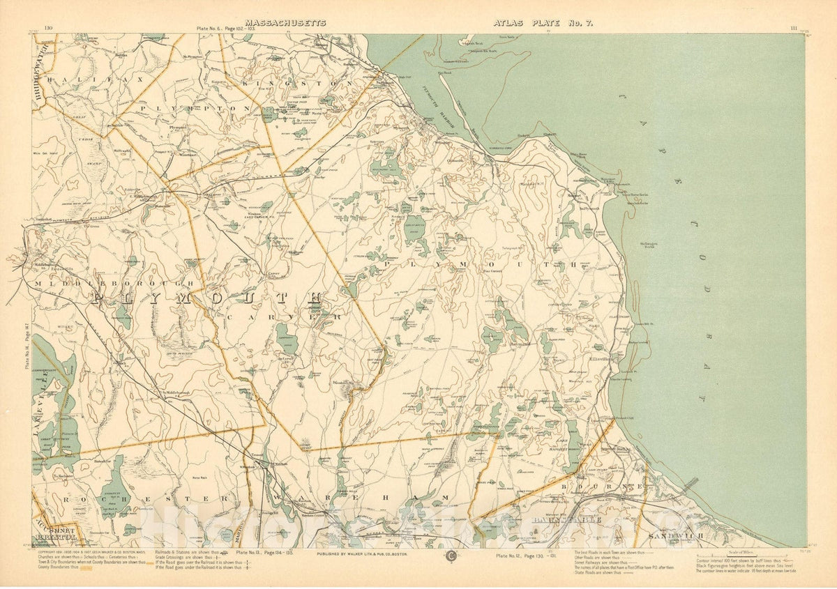 Historic Map : Plymouth 1908 Plate 007 , Topographical Atlas of Massachusetts , Vintage Wall Art