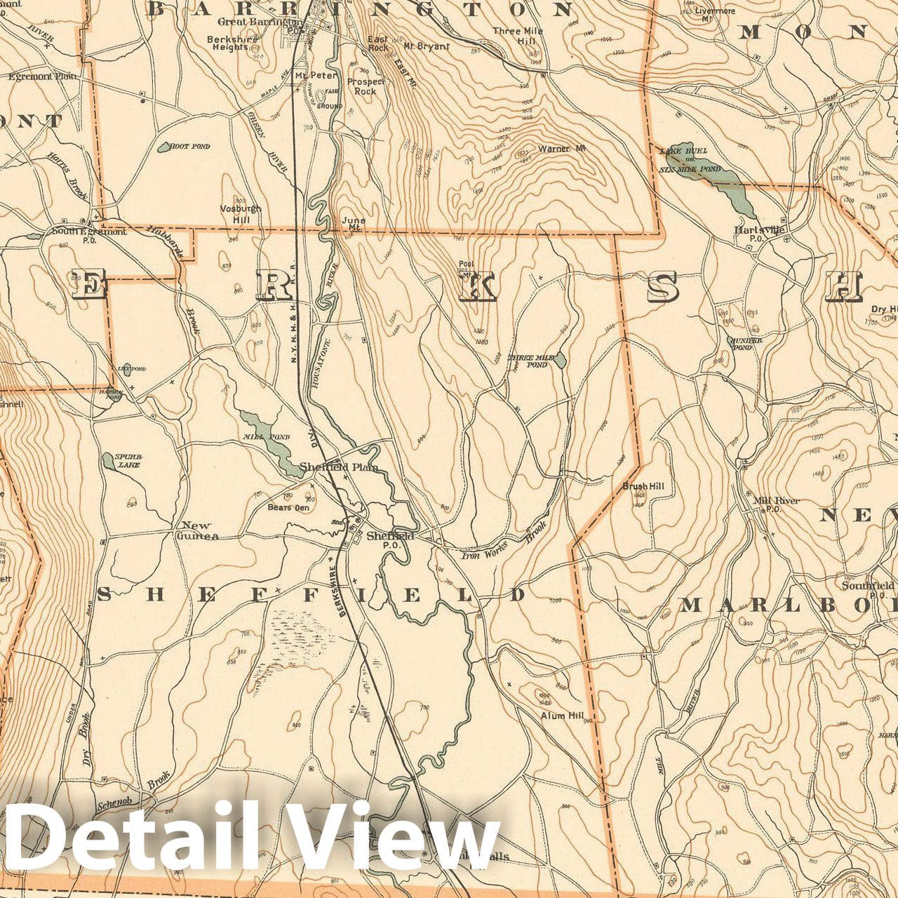 Historic Map : Topographical Atlas of Massachusetts, Egremont & Great Barrington & Monterey & New Marlborough & Sheffield 1908 Plate 027 , Vintage Wall Art