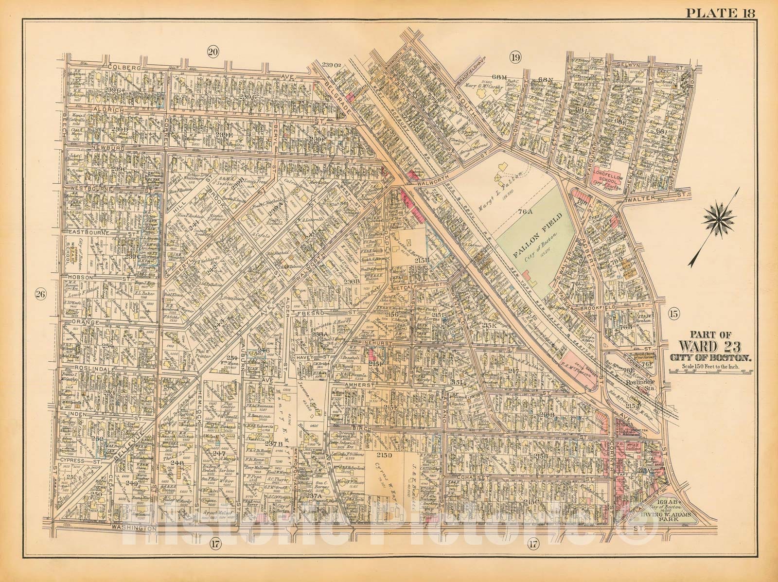 Historic Map : Atlas City of Boston, West Roxbury, Roslindale 1924 Plate 018 , Vintage Wall Art