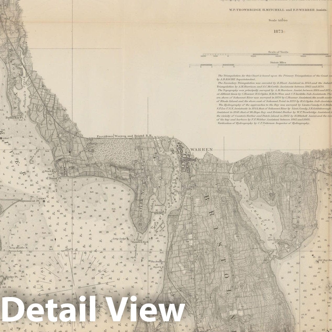 Historic Map : Upper Narragansett Bay 1873 Topographic Map , Vintage Wall Art