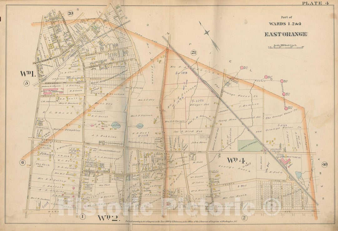 Historic Map : Atlas of Essex County, New Jersey, East Orange 1890 Plate 004 , Vintage Wall Art