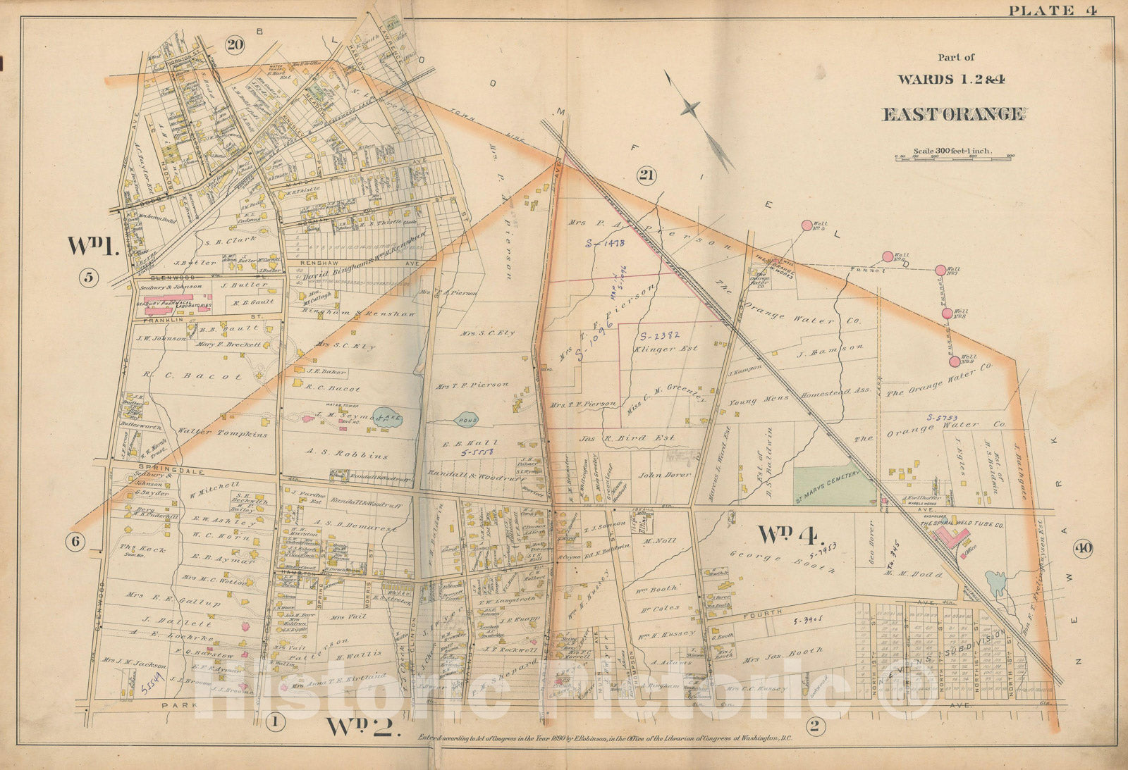Historic Map : Atlas of Essex County, New Jersey, East Orange 1890 Plate 004 , Vintage Wall Art