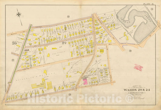 Historic Map : Atlas City of Boston, Vol. 5, Dorchester, Dorchester 1898 Plate 021 , Vintage Wall Art