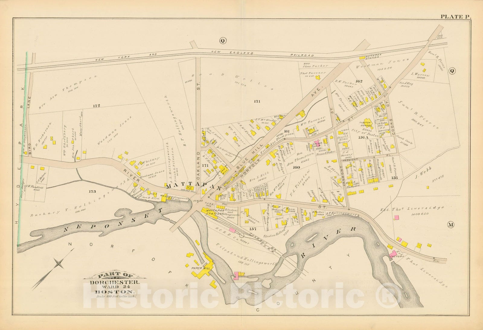 Historic Map : Atlas of Dorchester, Dorchester 1884 Plate P , Vintage Wall Art