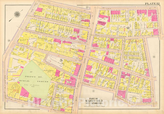 Historic Map : Atlas City of Boston: Charlestown and East Boston, Charlestown 1912 Plate 012 , Vintage Wall Art
