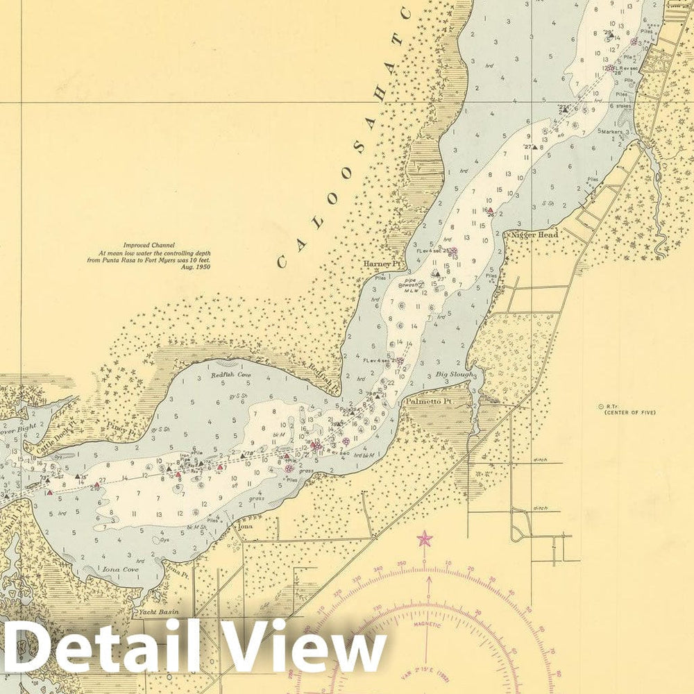Historic Map : Coastal Charts - FL: San Carlos Bay and Caloosahatchee R. 1952 , Vintage Wall Art