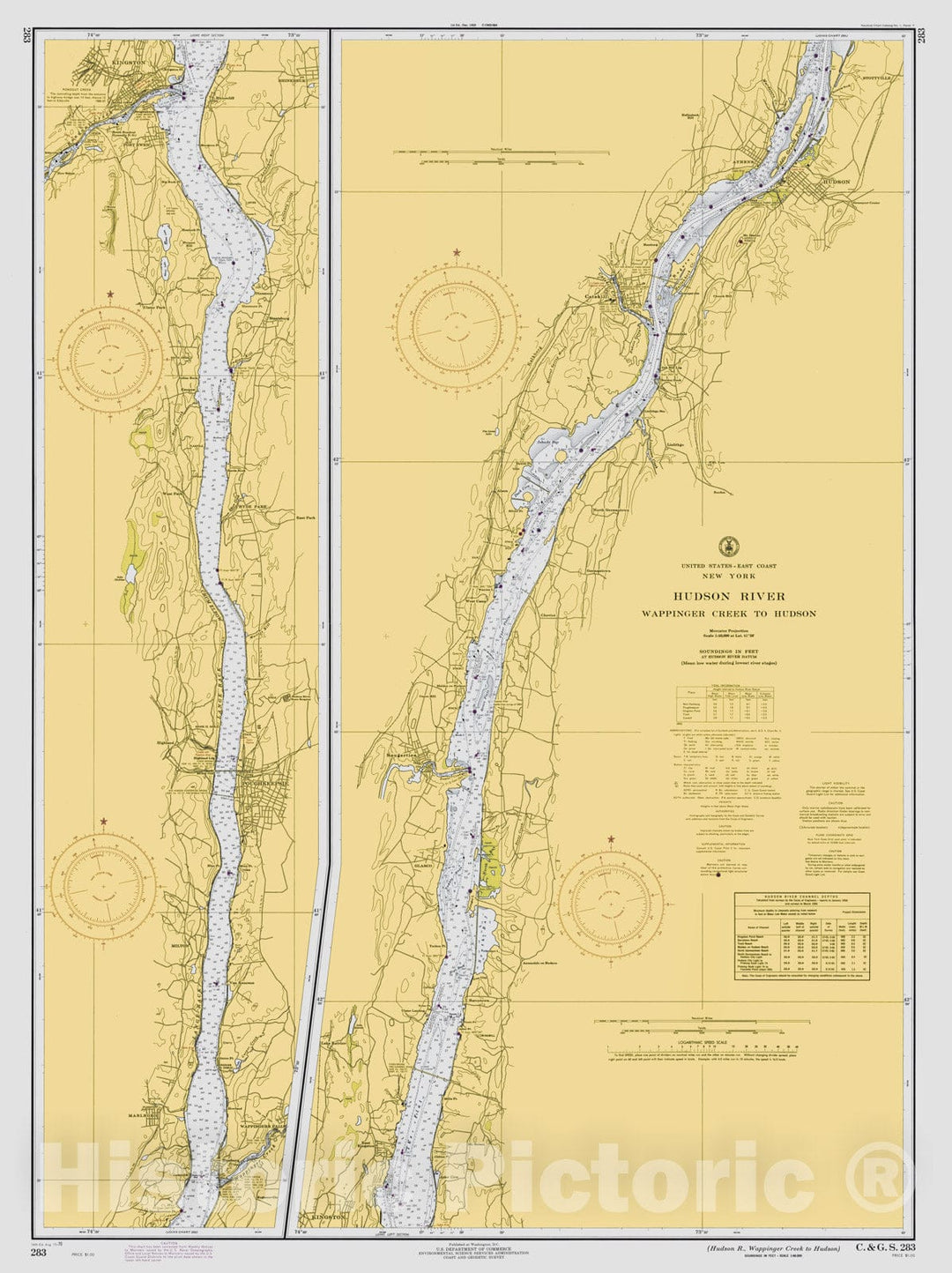Historic Map : Coastal Charts - NY Hudson River: Wappinger Creek to Hudson 1950 , Vintage Wall Art