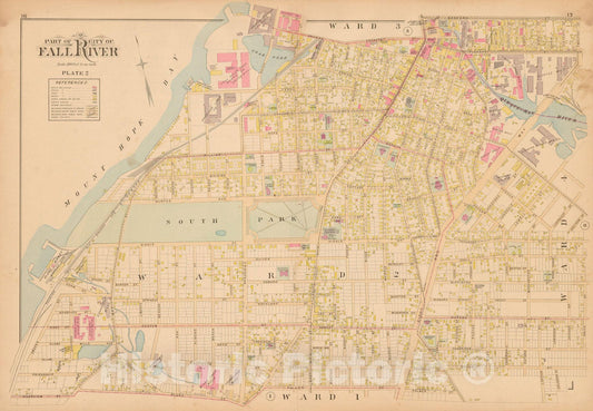Historic Map : New Topographical Atlas of Surveys Bristol County Massachusetts, Fall River 1895 Plate 002 , Vintage Wall Art