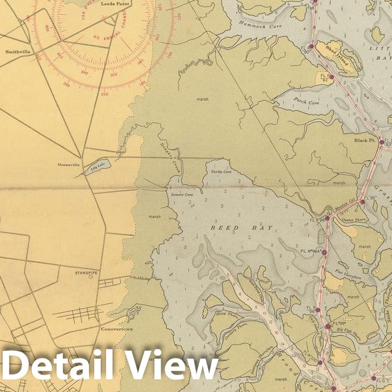 Historic Map : Coastal Charts - New Jersey Intracoastal: Little Egg to Longport 1950 , Vintage Wall Art