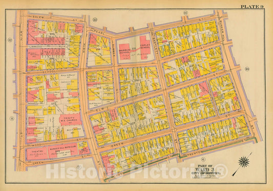 Historic Map : Atlas City of Boston: Charlestown and East Boston, Charlestown 1922 Plate 009 , Vintage Wall Art