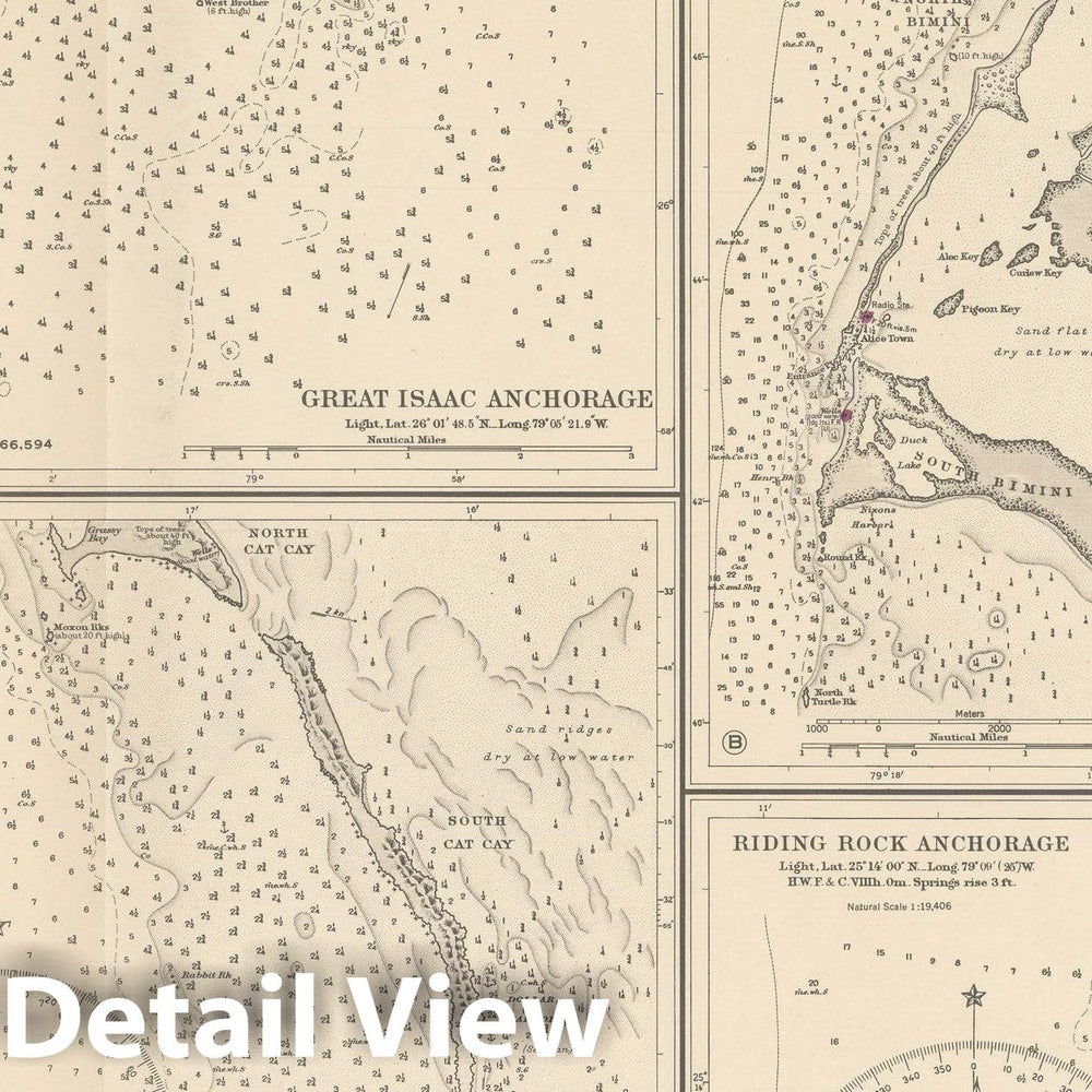 Historic Map : Coastal Charts - Bahama Anchorages 1950 , Vintage Wall Art