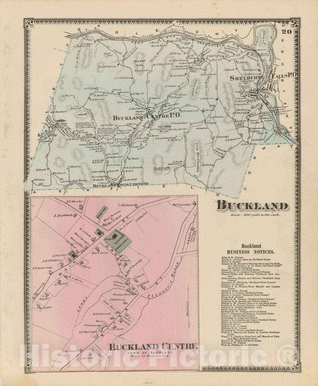 Historic Map : Atlas of Franklin Co. Massachusetts, Buckland 1871 , Vintage Wall Art