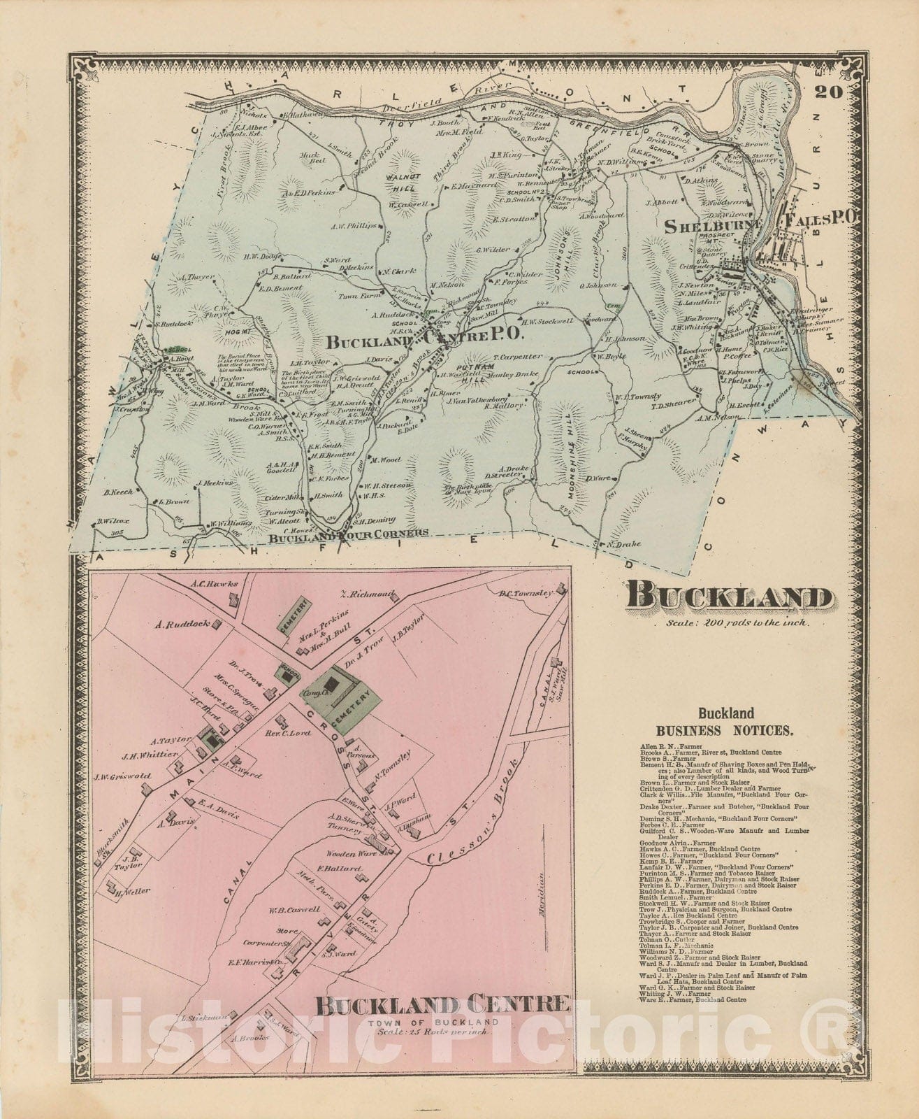 Historic Map : Atlas of Franklin Co. Massachusetts, Buckland 1871 , Vintage Wall Art