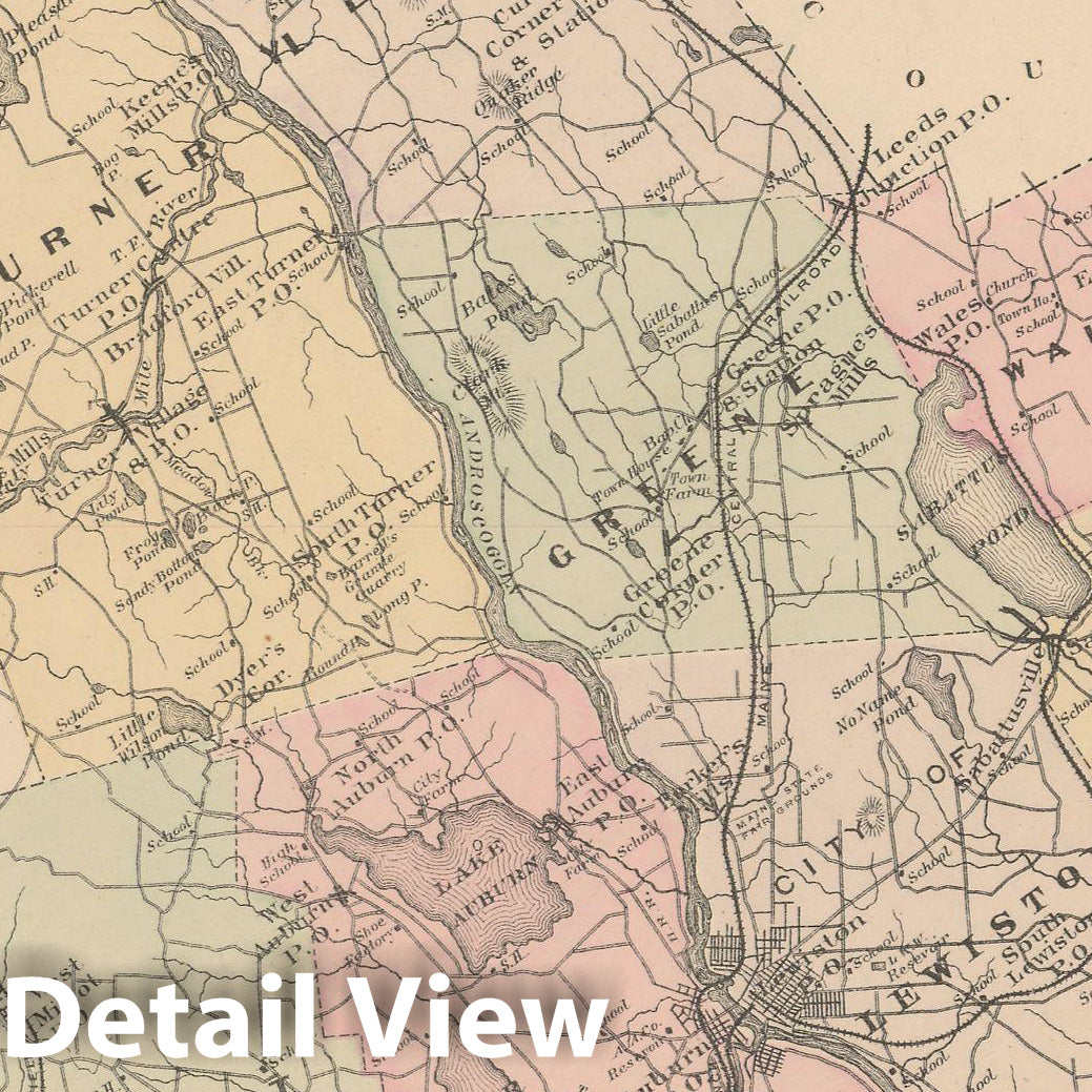 Historic Map : Atlas of Maine, Androscoggin 1885 , Vintage Wall Art