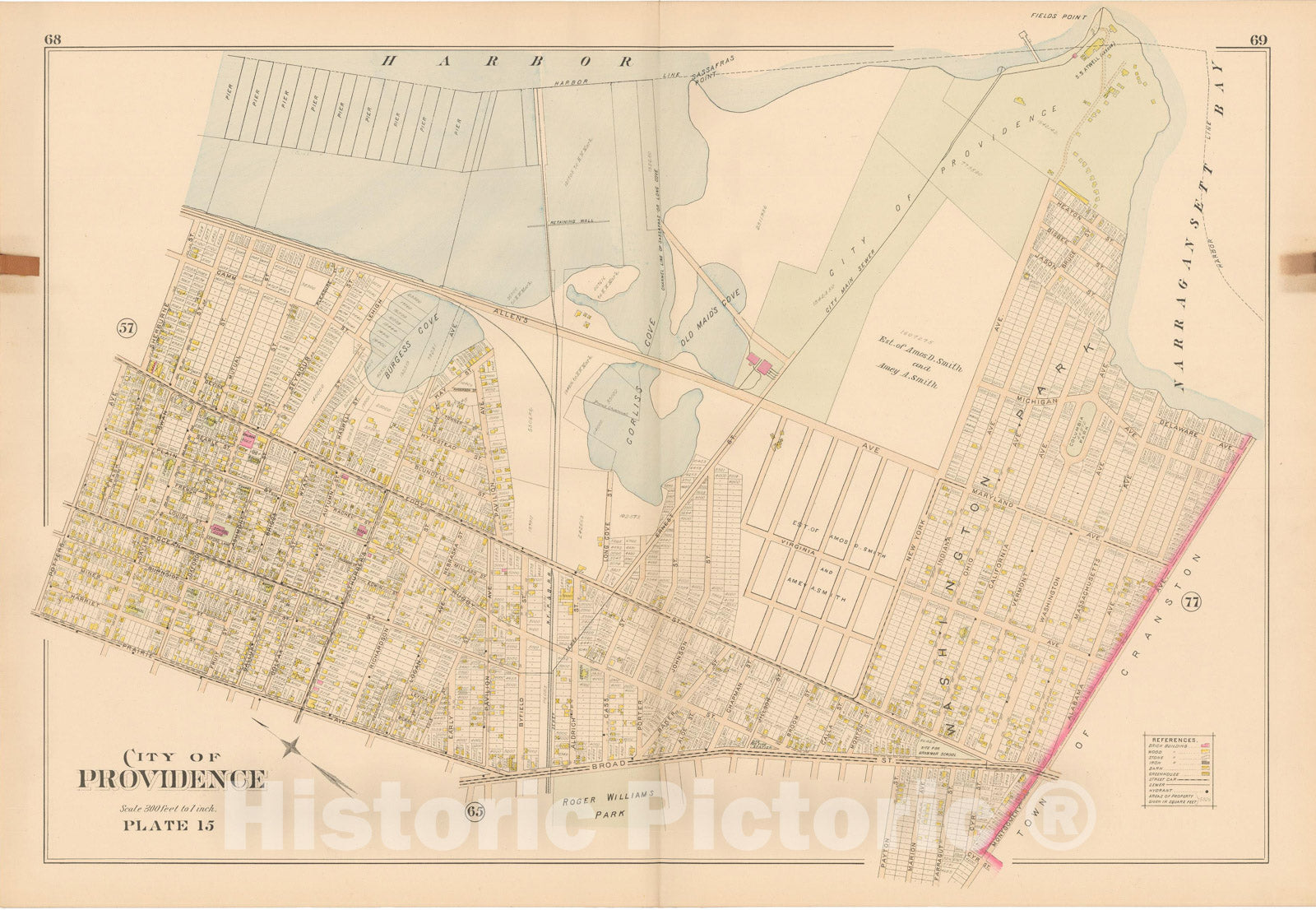 Historic Map : Atlas of Providence County, Providence 1895 Plate 015 , Vintage Wall Art