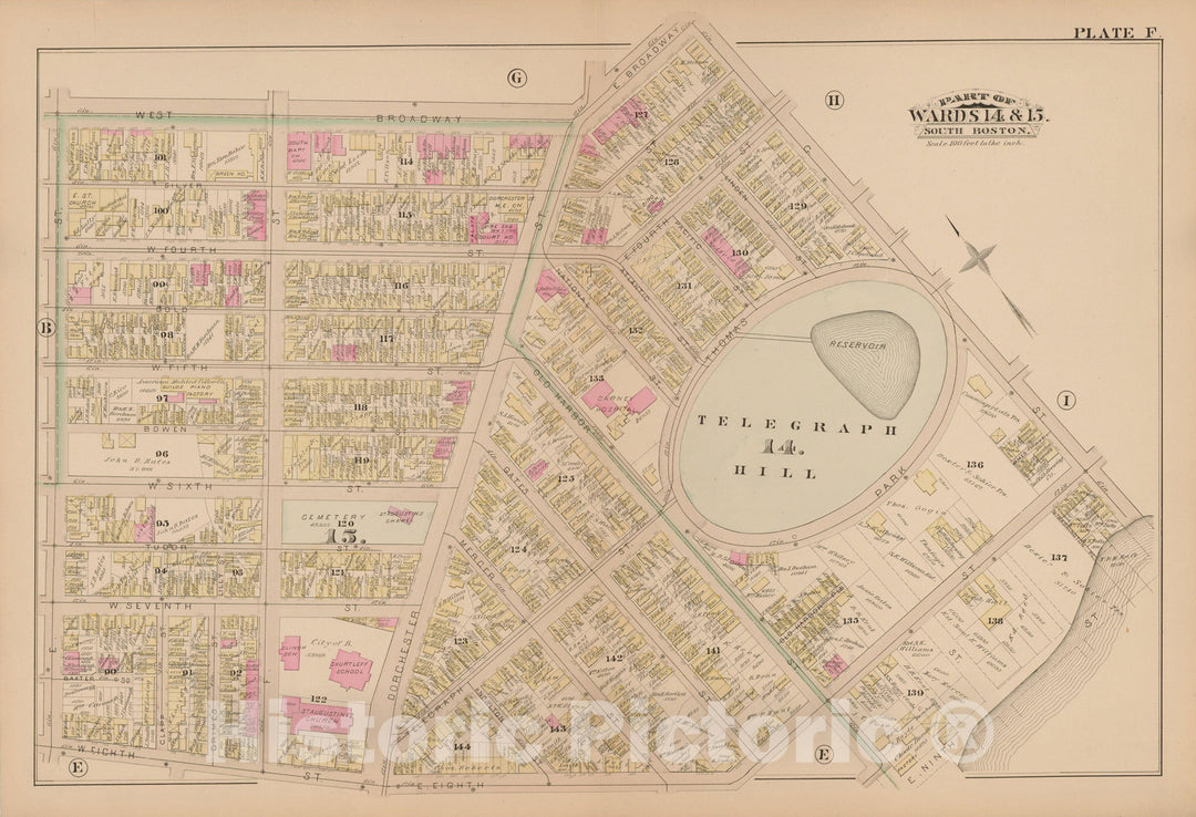 Historic Map : Atlas of South Boston, South Boston 1884 Plate F , Vintage Wall Art