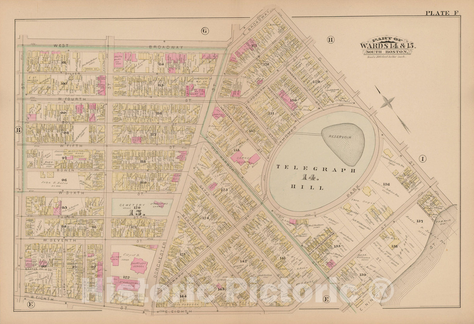 Historic Map : Atlas of South Boston, South Boston 1884 Plate F , Vintage Wall Art
