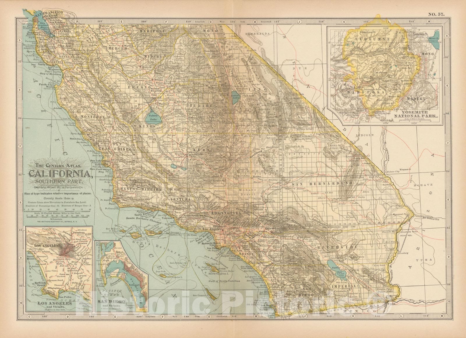 Historic Map : California 1914 , Century Atlas of the World, Vintage Wall Art