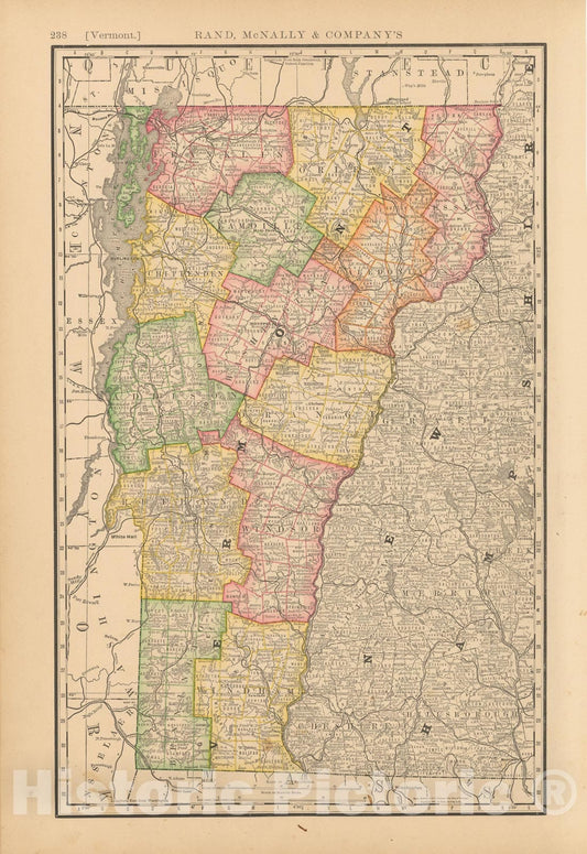 Historic Map : United States Maps, Vermont 1894 , Vintage Wall Art