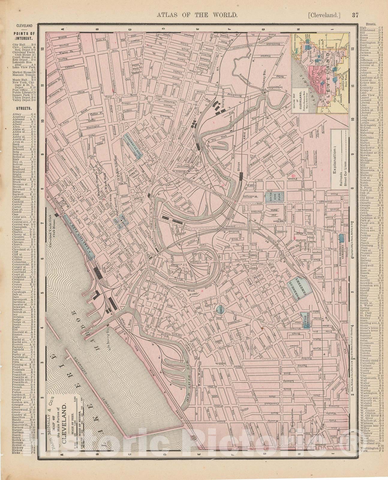 Historic Map : Cleveland 1900 , Universal Atlas World , Vintage Wall Art