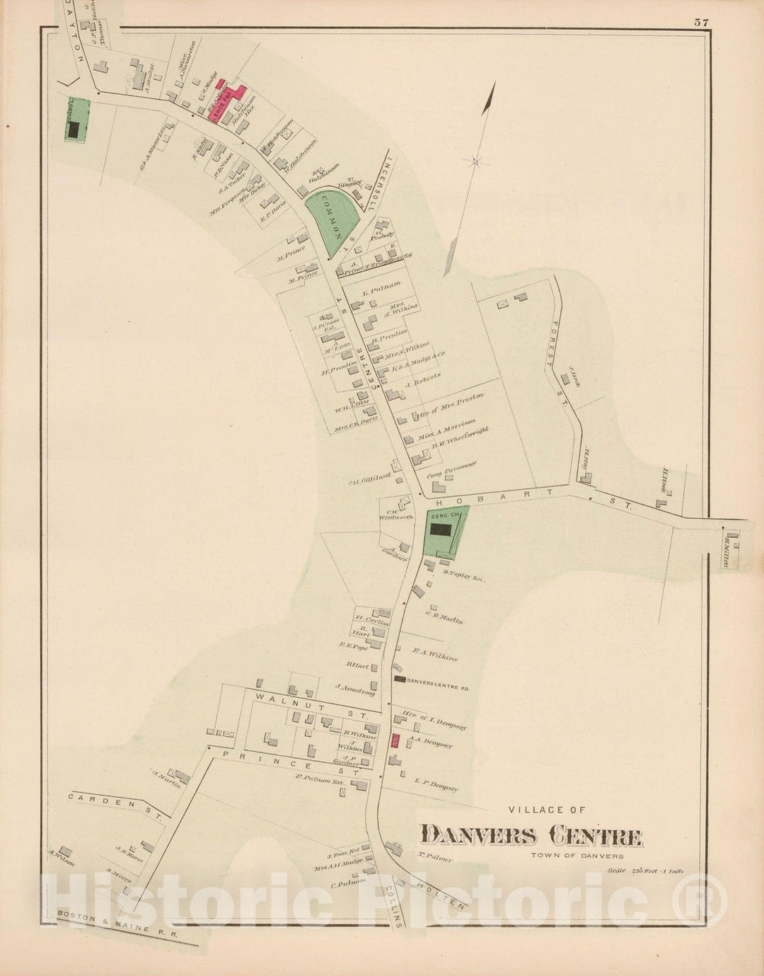 Historic Map : Atlas of Essex County, Danvers 1884 , Vintage Wall Art
