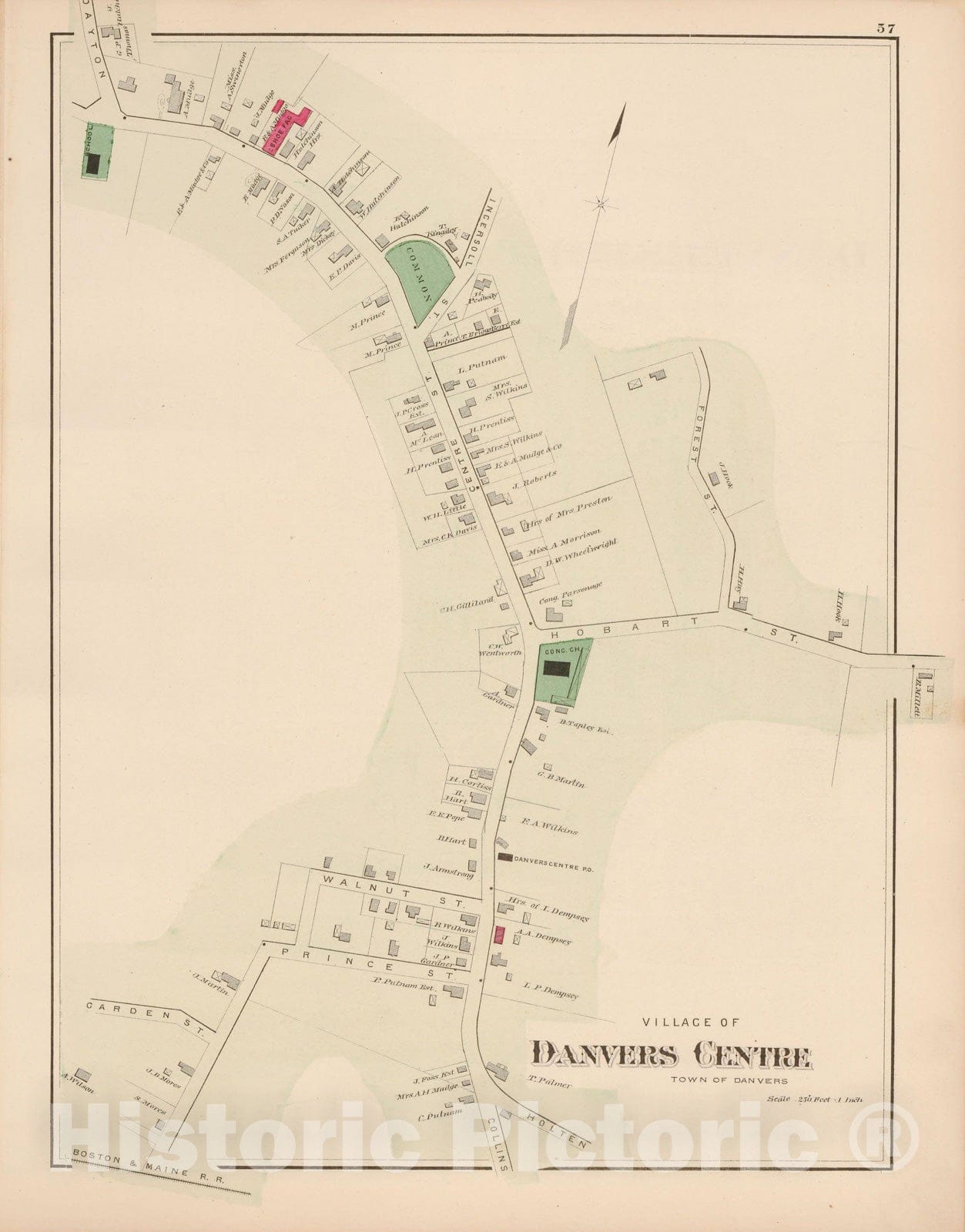 Historic Map : Atlas of Essex County, Danvers 1884 , Vintage Wall Art