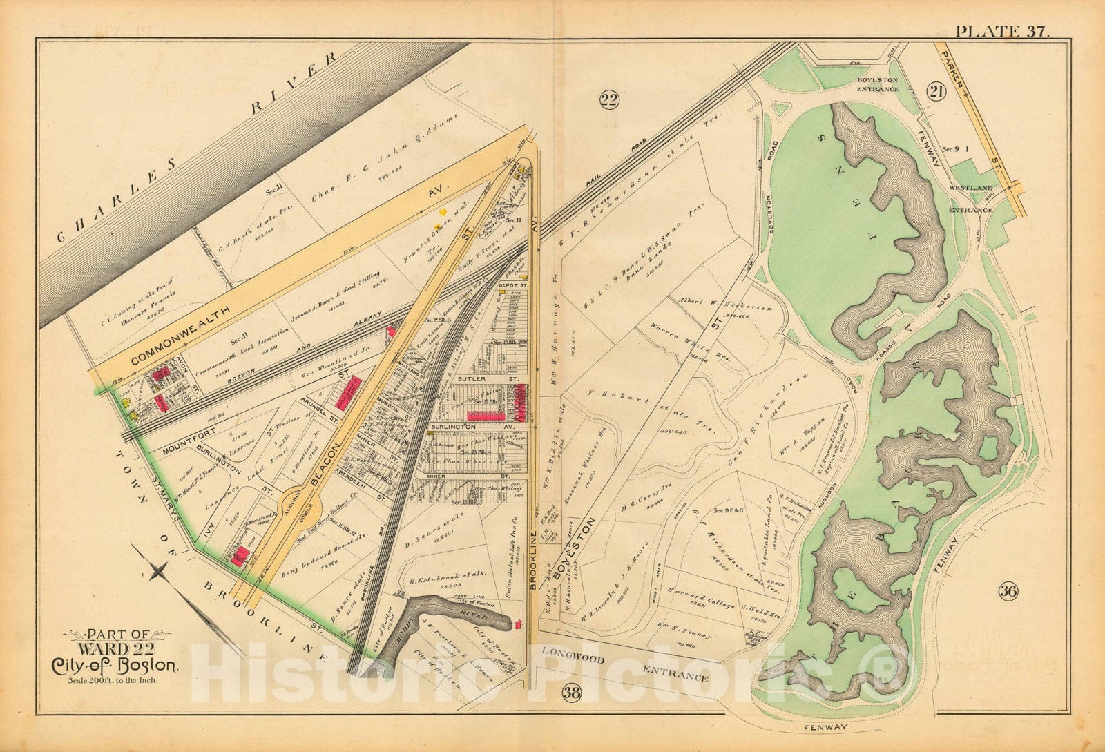 Historic Map : Atlas City of Boston, City Proper and Roxbury, Boston 1890 Plate 037 , Vintage Wall Art