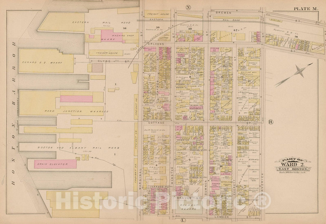 Historic Map : Atlas of East Boston, 1884 Plate M , Vintage Wall Art