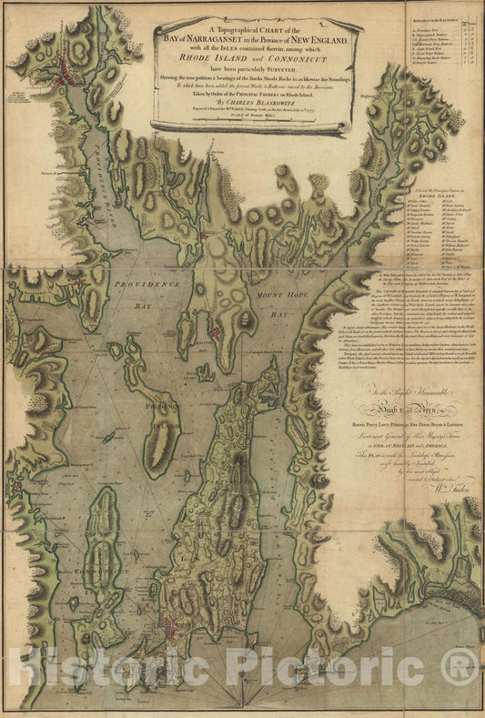 Historic Map : 18th Century Coastal Charts, Narraganset Bay 1777 Topographic Map , Vintage Wall Art