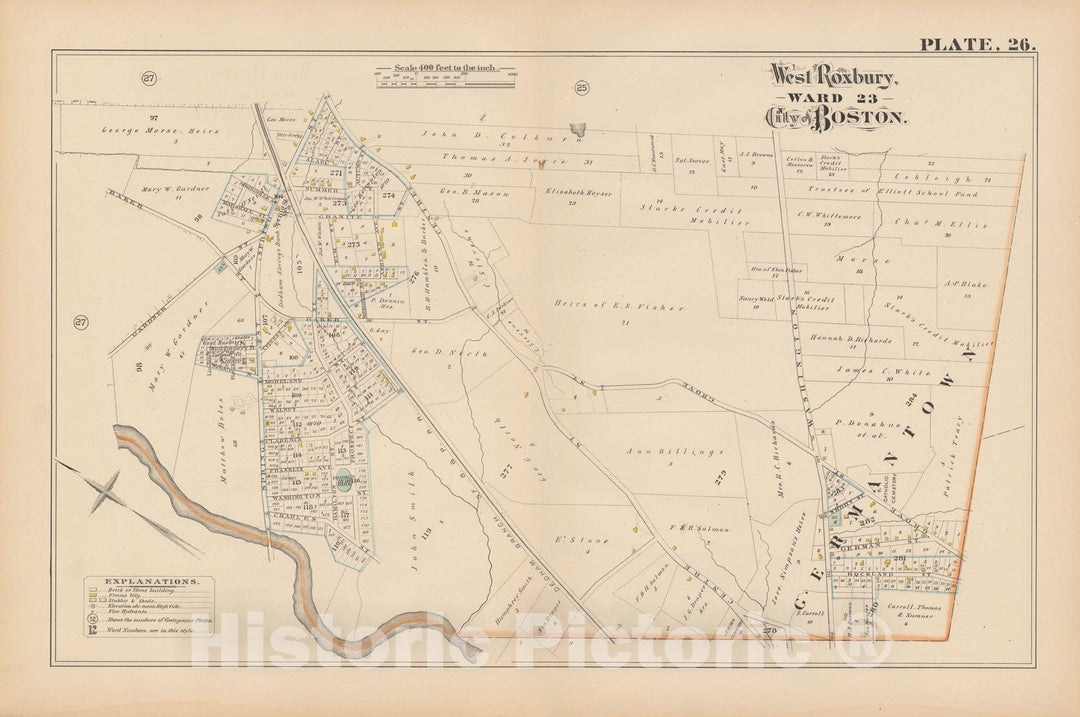 Historic Map : City Atlas of Boston, Massachusetts, West Roxbury 1882 Plate 026 , Vintage Wall Art