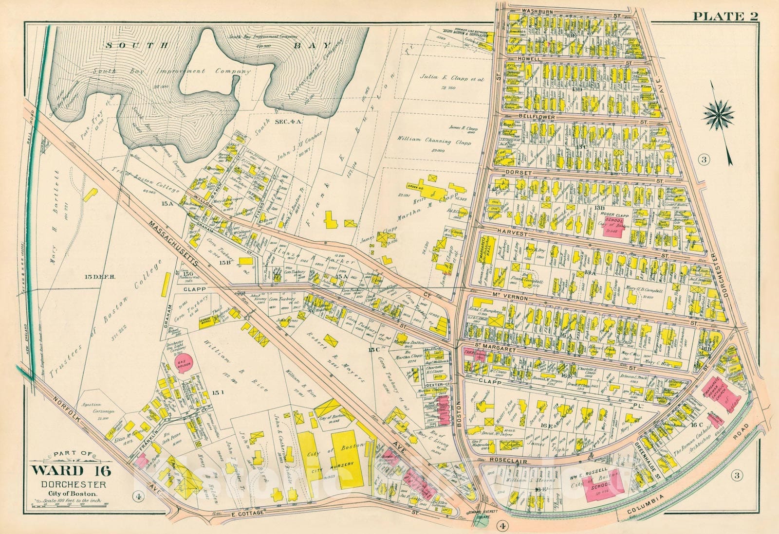 Historic Map : Atlas City of Boston, Vol. 5, Dorchester, 4th Ed., Dorchester 1904 Plate 002 , Vintage Wall Art