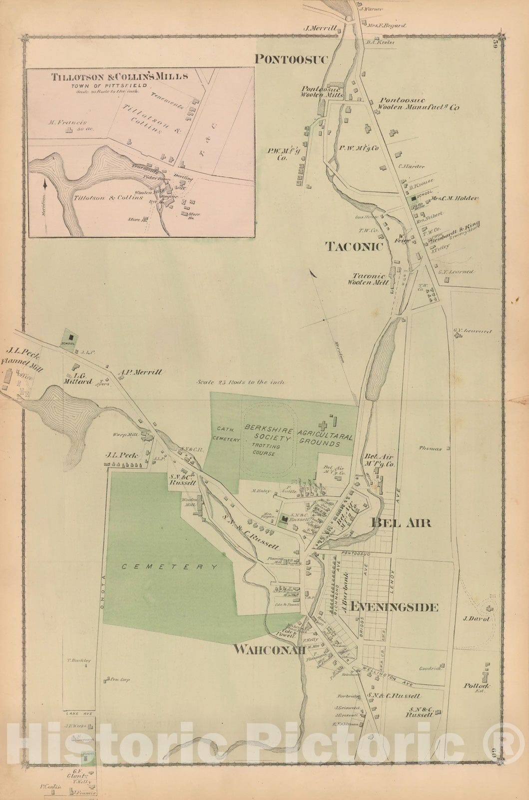 Historic Map : County Atlas of Berkshire County, Pittsfield 1876 , v3, Vintage Wall Art