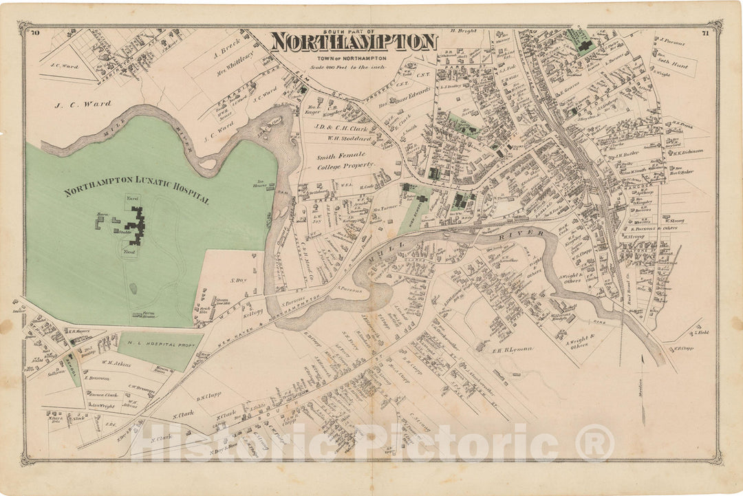 Historic Map : Atlas of Hampshire County Massachusetts, Northampton 1873 , Vintage Wall Art