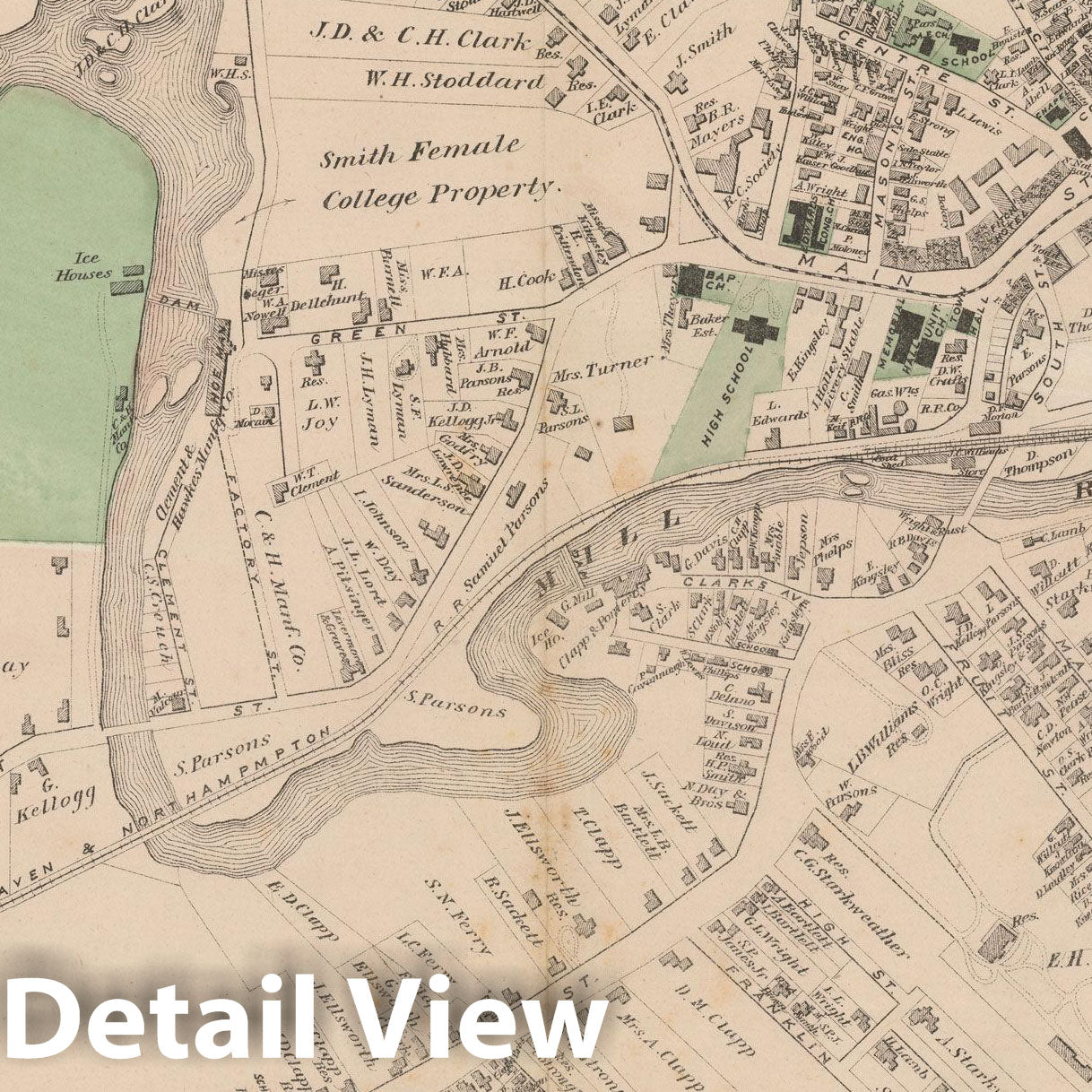 Historic Map : Atlas of Hampshire County Massachusetts, Northampton 1873 , Vintage Wall Art
