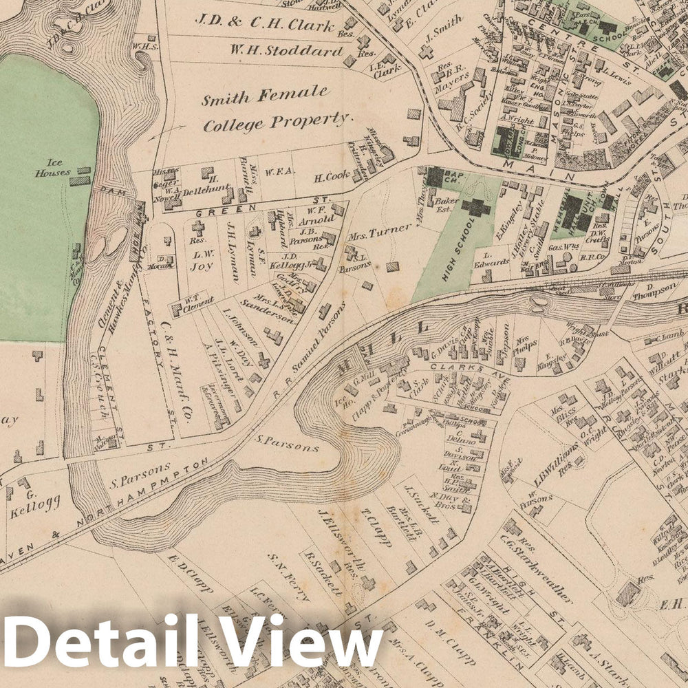 Historic Map : Atlas of Hampshire County Massachusetts, Northampton 1873 , Vintage Wall Art