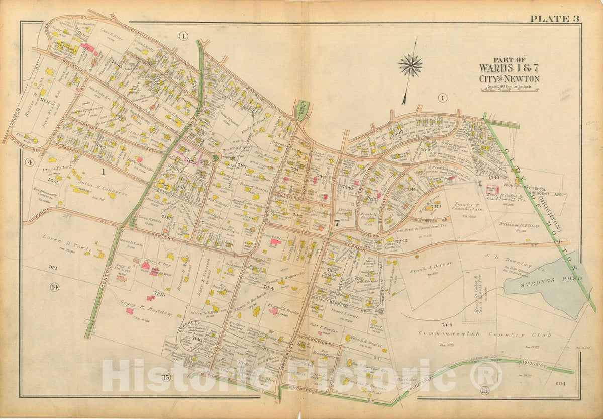 Historic Map : Atlas City of Newton Massachusetts 1917 Plate 003 , Vintage Wall Art