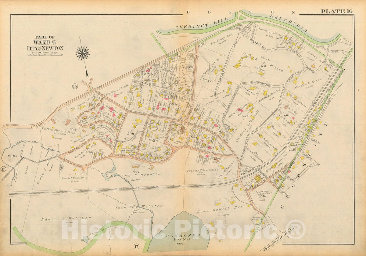 Historic Map : Atlas City of Newton Massachusetts 1917 Plate 016 , Vintage Wall Art
