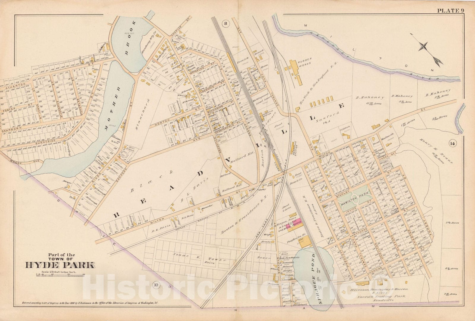 Historic Map : Atlas of Norfolk County, Hyde Park 1888 Plate 009 , Vintage Wall Art