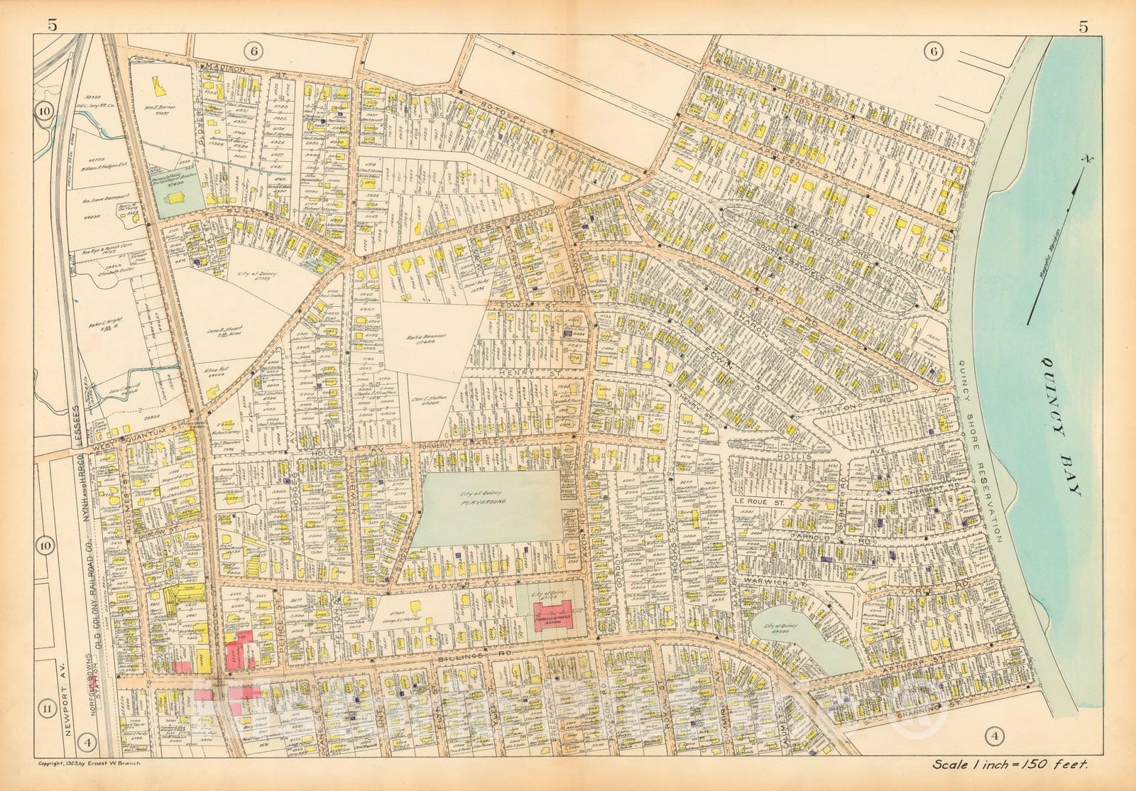 Historic Map : Atlas City of Quincy Norfolk County, Quincy 1923 Plate 005 , Vintage Wall Art