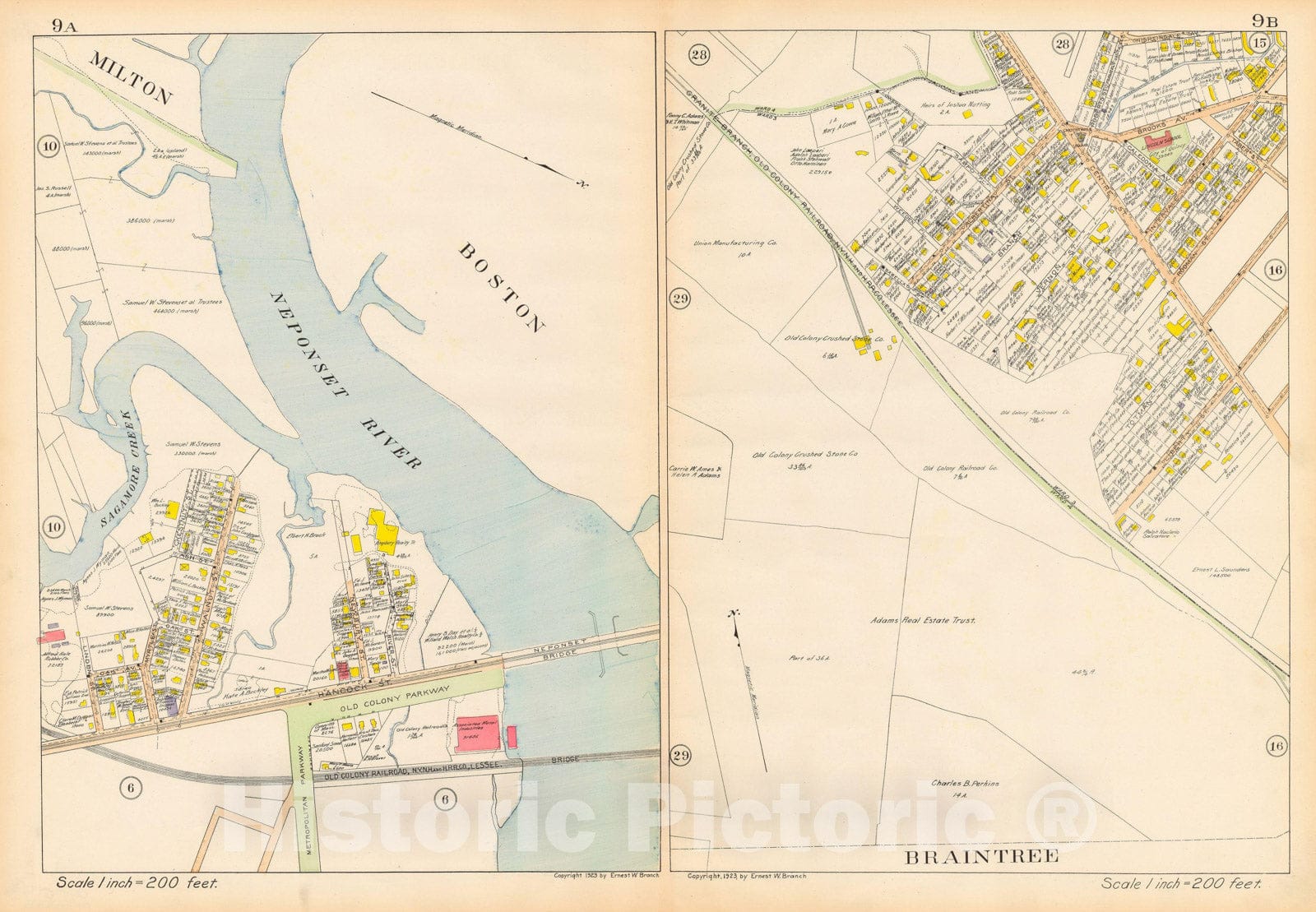 Historic Map : Atlas City of Quincy Norfolk County, Quincy 1923 Plate 009 , Vintage Wall Art