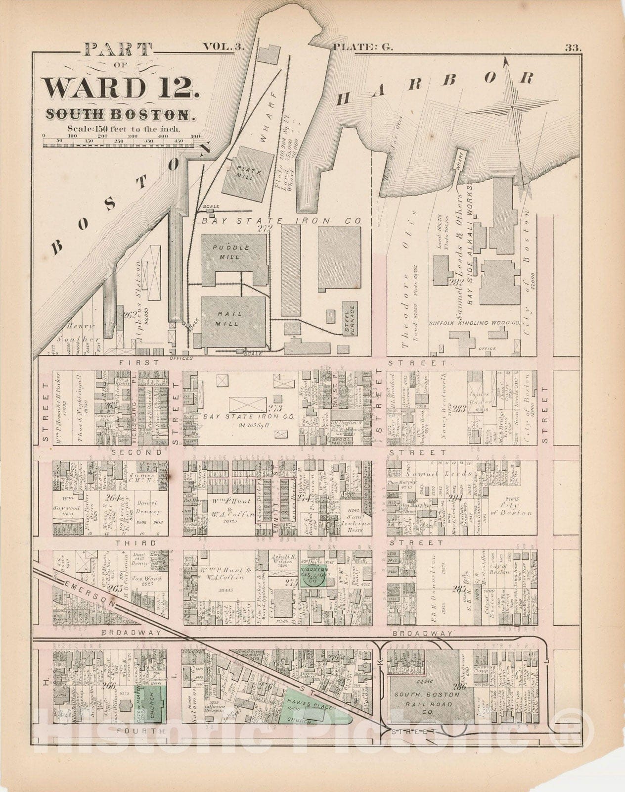 Historic Map : Atlas of County of Suffolk, MA Vol. 3rd, South Boston 1874 Plate G , Vintage Wall Art