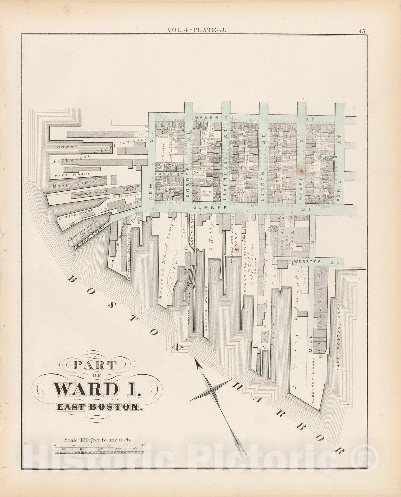 Historic Map : Atlas of county of Suffolk, MA Vol. 4, East Boston 1874 Plate J , Vintage Wall Art