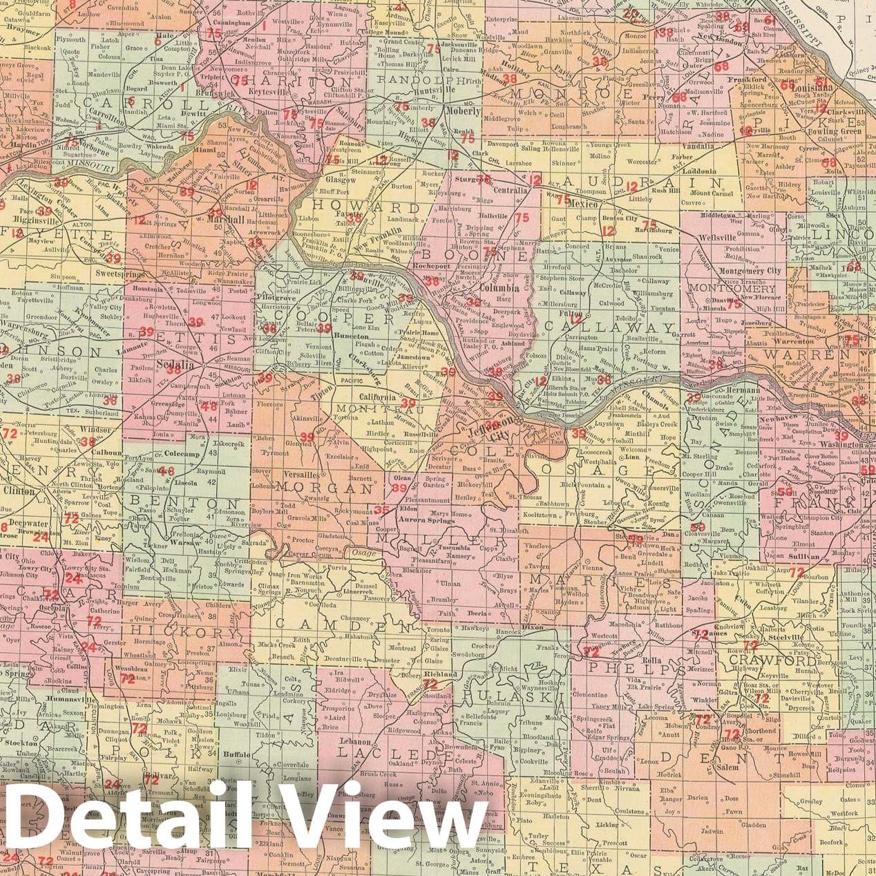 Historic Map : Missouri 1903 , Rand McNally Business Atlas , Vintage Wall Art